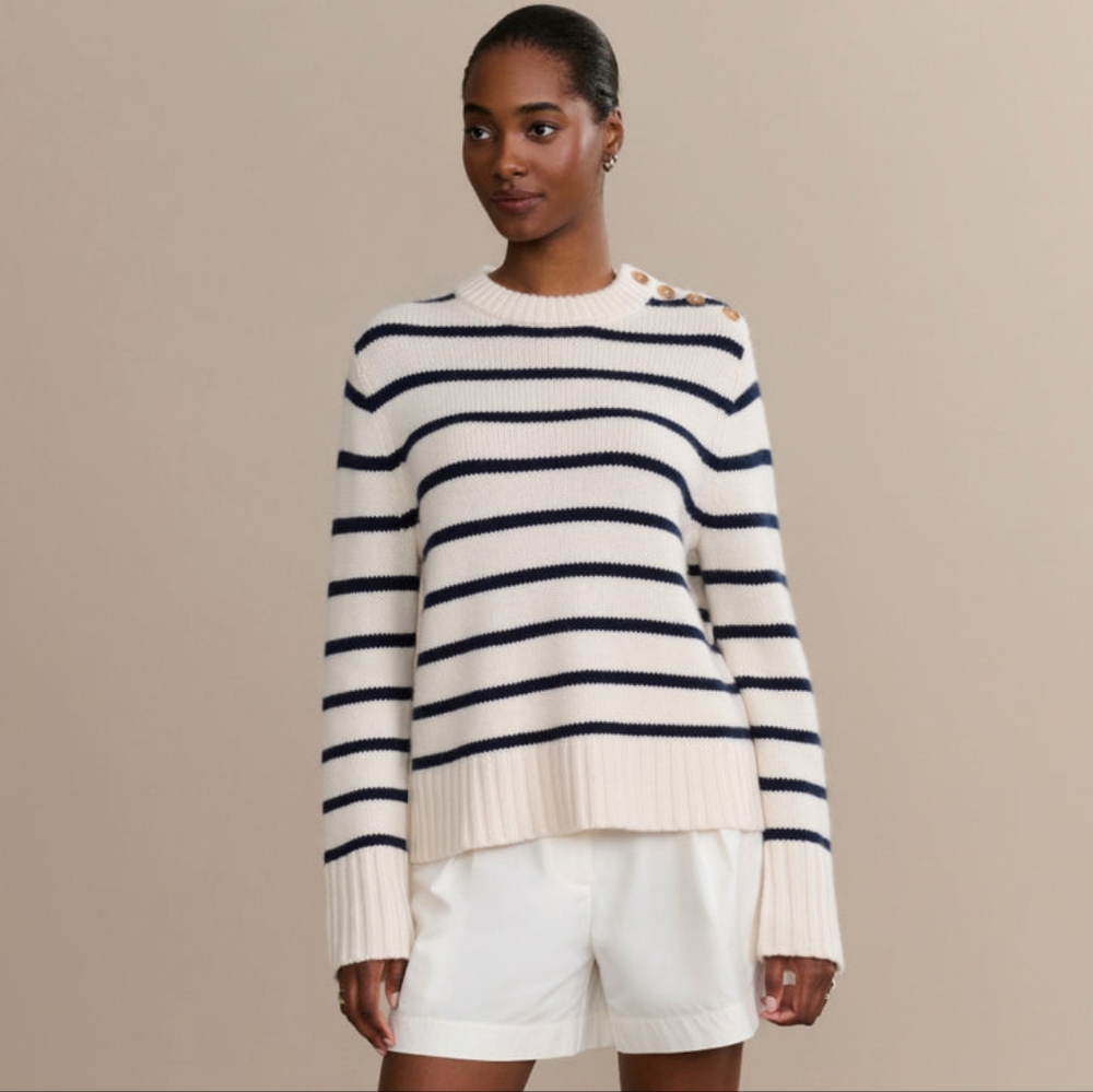 NWOT Jenni Kayne Grace Crewneck Cashmere Sweater Navy Stripe XS